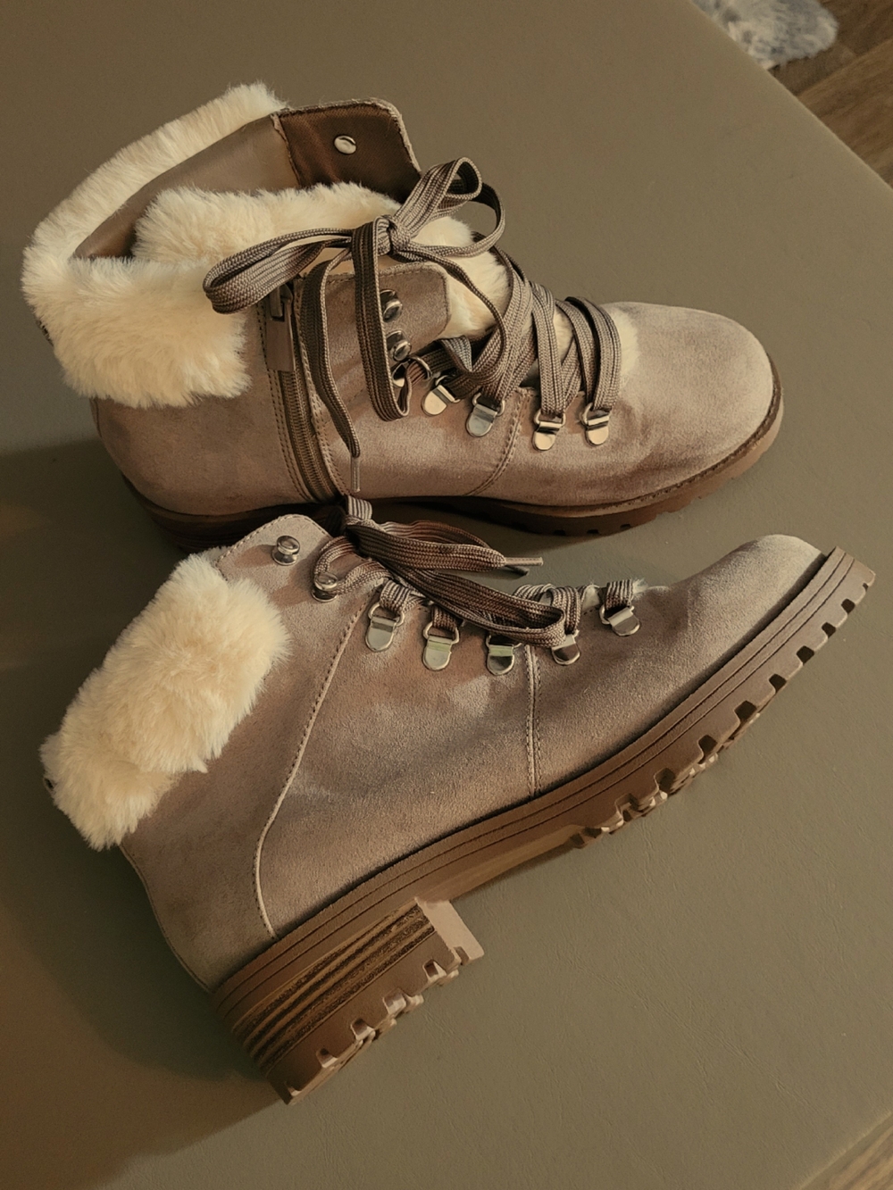 Women’s Taupe Faux-Shearling Lace-Up Ankle Boots Torrid